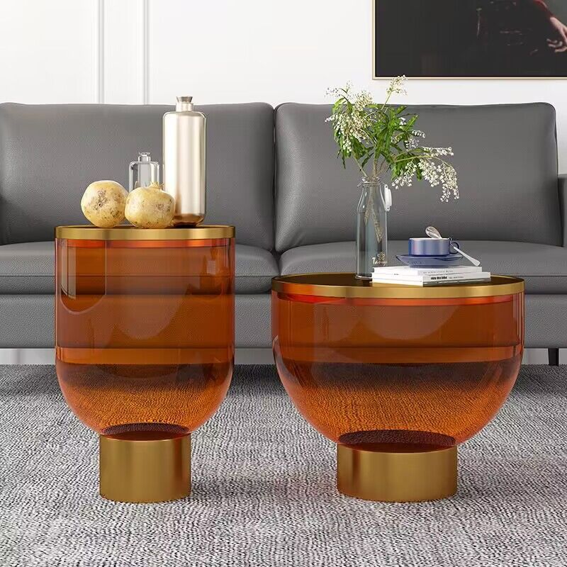 High quality walnut top coffee table modern living room furniture round glass base storage side table