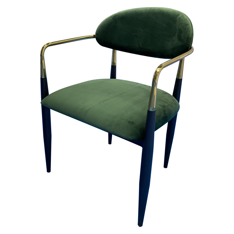 2023 wholesale living room furniture South Africa order fabric velvet dining chair with metal leg black steel armrest